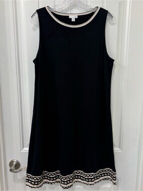 J. Jill Women’s Black Cotton Sleeveless Shift Dress w/ Crochet Trim Size L